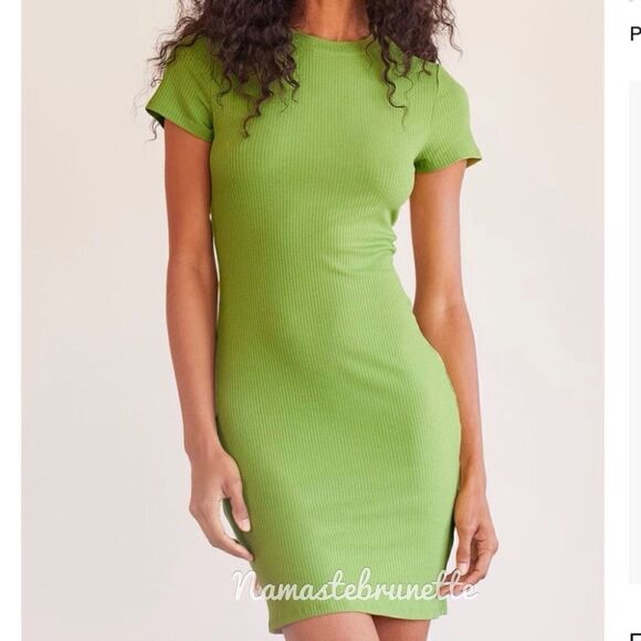 Nwt Lulu's Lime Green Ribbed Tie-Back Bodycon Mini Dress - Picture 6 of 17